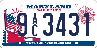 MD license plate 9AC3431