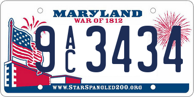 MD license plate 9AC3434