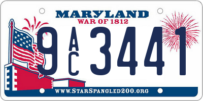 MD license plate 9AC3441