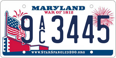MD license plate 9AC3445