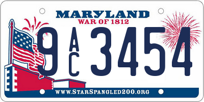 MD license plate 9AC3454