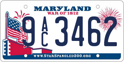 MD license plate 9AC3462
