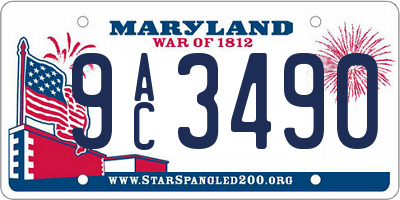 MD license plate 9AC3490