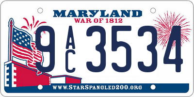 MD license plate 9AC3534