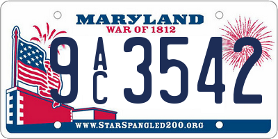 MD license plate 9AC3542