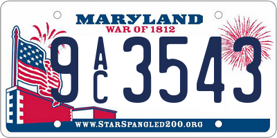 MD license plate 9AC3543