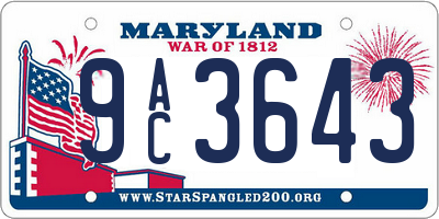 MD license plate 9AC3643