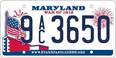 MD license plate 9AC3650