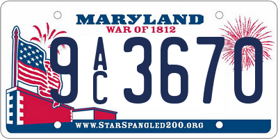 MD license plate 9AC3670