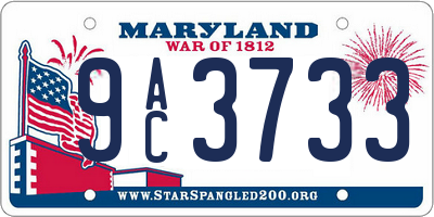 MD license plate 9AC3733