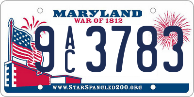 MD license plate 9AC3783