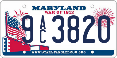MD license plate 9AC3820