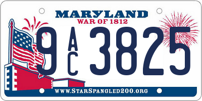 MD license plate 9AC3825