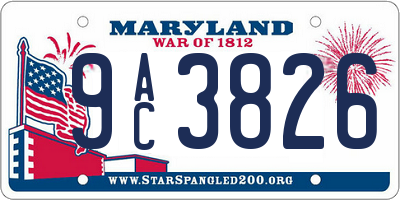 MD license plate 9AC3826