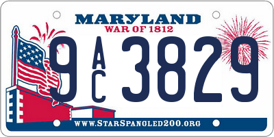 MD license plate 9AC3829