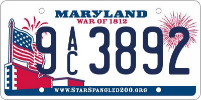 MD license plate 9AC3892