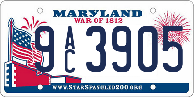 MD license plate 9AC3905