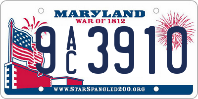 MD license plate 9AC3910