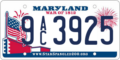 MD license plate 9AC3925