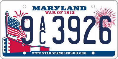 MD license plate 9AC3926