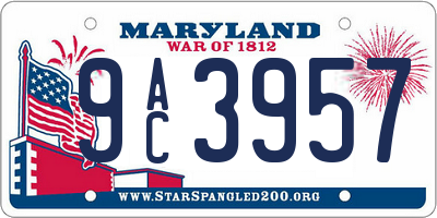 MD license plate 9AC3957