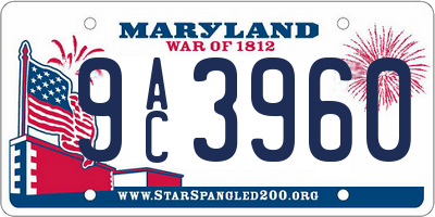 MD license plate 9AC3960
