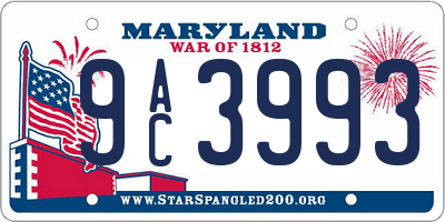 MD license plate 9AC3993