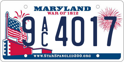 MD license plate 9AC4017