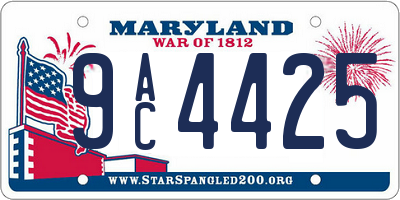MD license plate 9AC4425