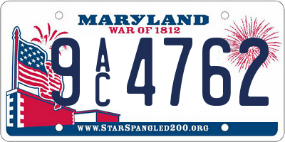 MD license plate 9AC4762