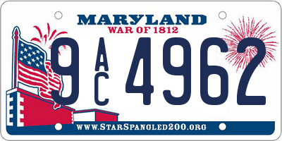 MD license plate 9AC4962