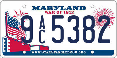 MD license plate 9AC5382