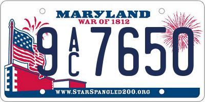 MD license plate 9AC7650