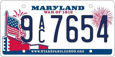 MD license plate 9AC7654