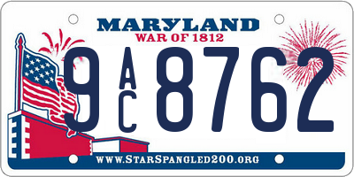 MD license plate 9AC8762