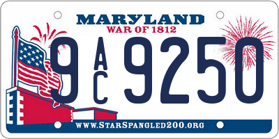 MD license plate 9AC9250