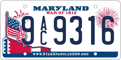 MD license plate 9AC9316