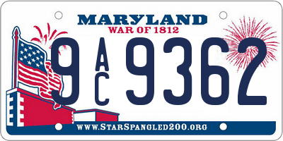 MD license plate 9AC9362