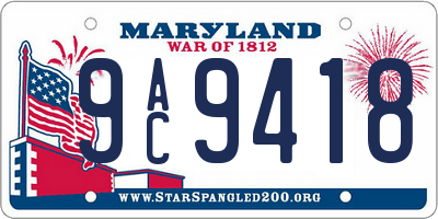 MD license plate 9AC9418