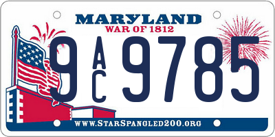 MD license plate 9AC9785
