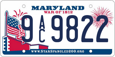 MD license plate 9AC9822