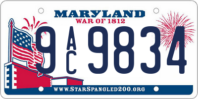 MD license plate 9AC9834
