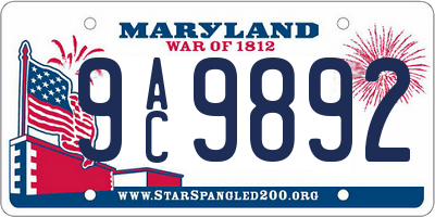 MD license plate 9AC9892