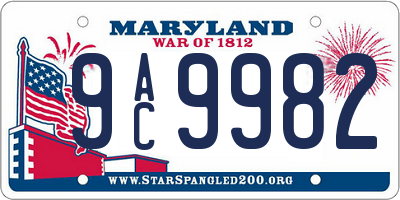 MD license plate 9AC9982