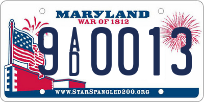 MD license plate 9AD0013