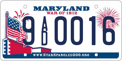 MD license plate 9AD0016