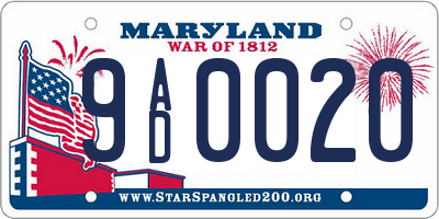 MD license plate 9AD0020