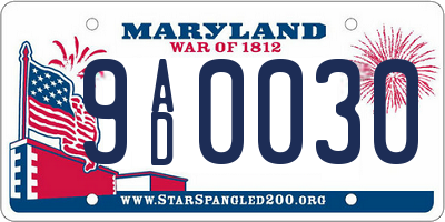MD license plate 9AD0030