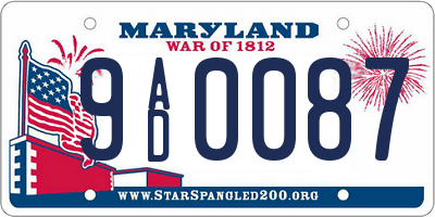 MD license plate 9AD0087