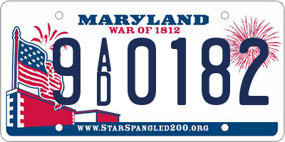 MD license plate 9AD0182